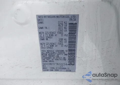 2016 Nissan Rogue Sv z USA, uszkodzony, nr VIN 5N1AT2MV7GC920256